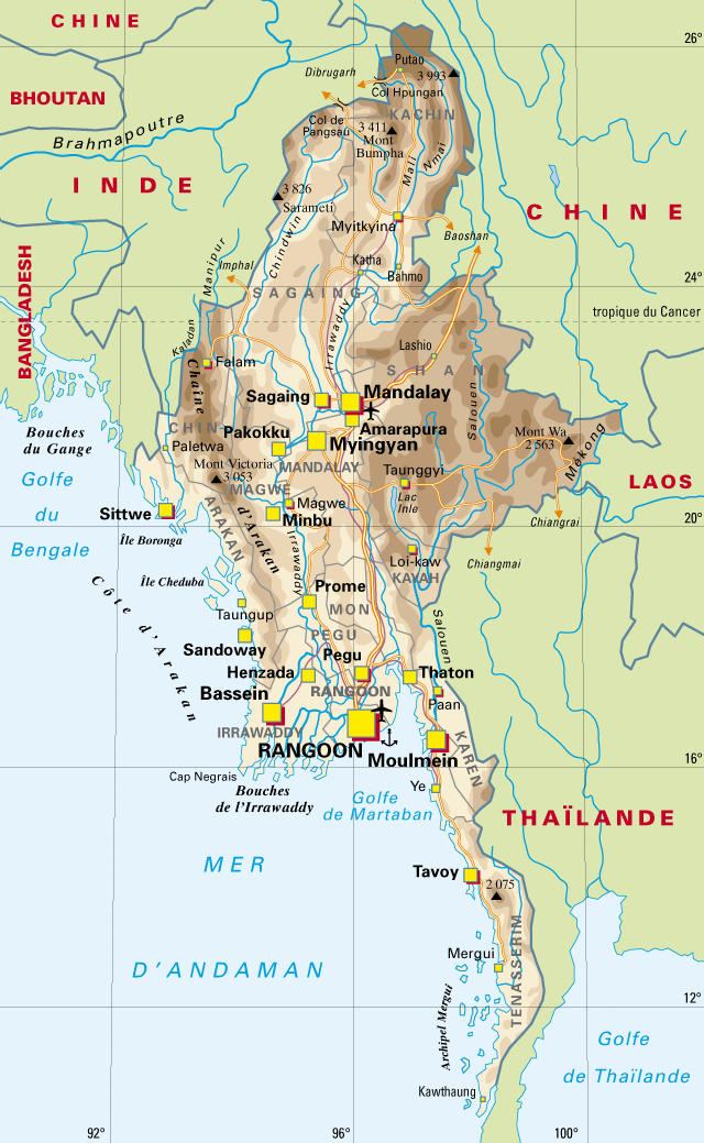 carte du Myanmar (birmanie)