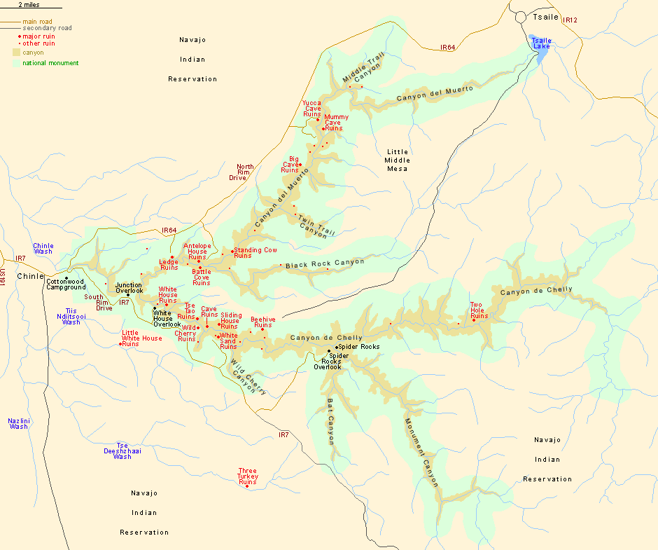 carte du canyon de chelly national monument, arizona