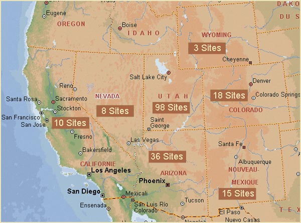 carte des parcs de l'ouest américain